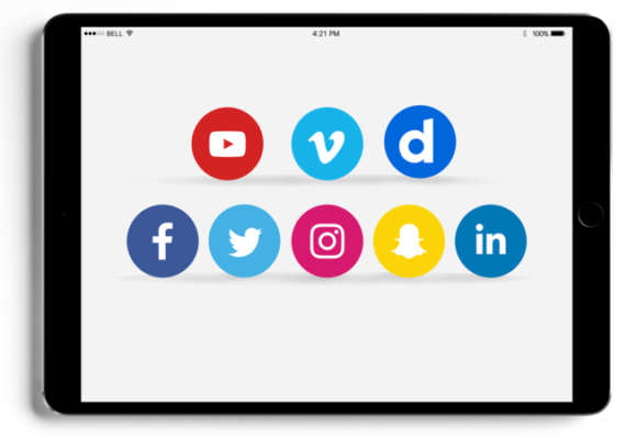 Tablette - Réseaux sociaux - Youtube - Vimeo - Dailymotion - Facebook - Twitter - Instagram - Snapchat - Linkedein